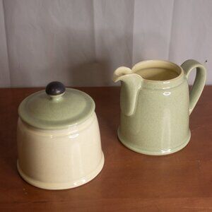 Denby Energy Celadon Green and Cream Stoneware Creamer and Sugar Bowl Set